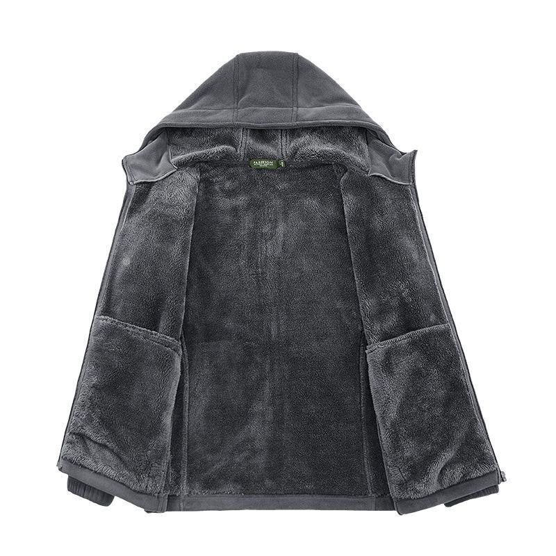 Men's Trendy Fleece Hooded Jacket: Warm, Thick, Casual Outdoor Coral Fleece for Autumn and Winter.