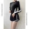 Conservative Long Sleeve Swimwear: Slimming Tummy Control Boyleg One-Piece for Female Students