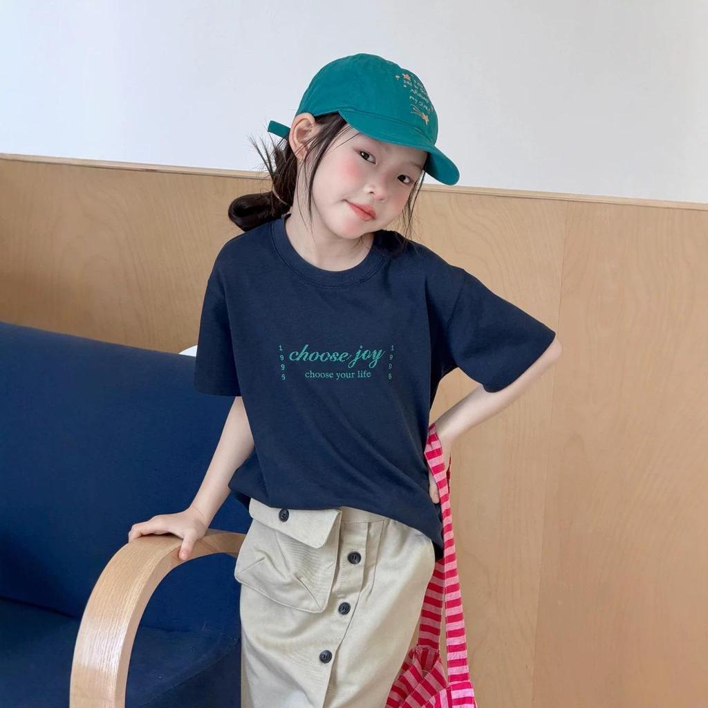 Kids' Summer Short Sleeve T-shirt - Korean Style, Loose Fit, Breathable, Casual Round Neck with Letter Print