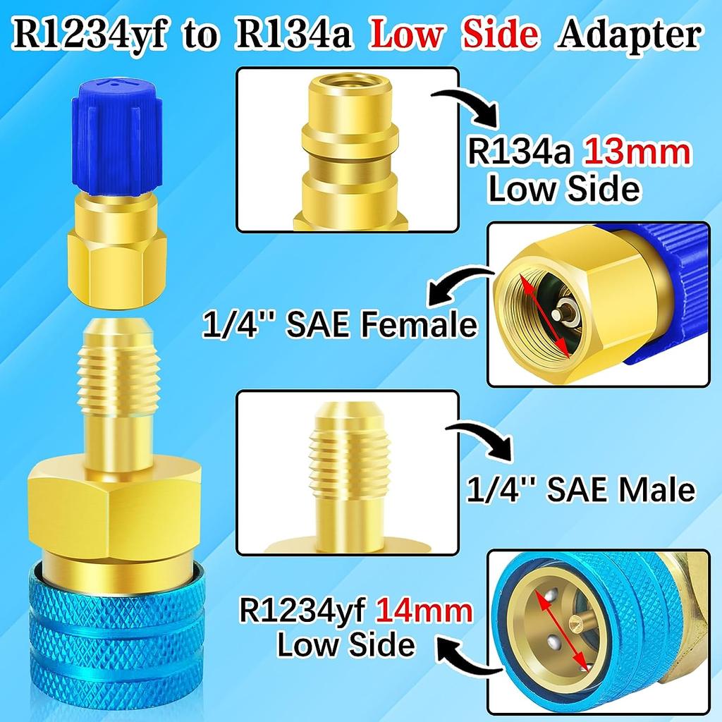 R1234yf To R134a Quick Coupler Adapter High Low Side Connector Conversion for R1234yf Refrigerant System Charging Hose Fitting