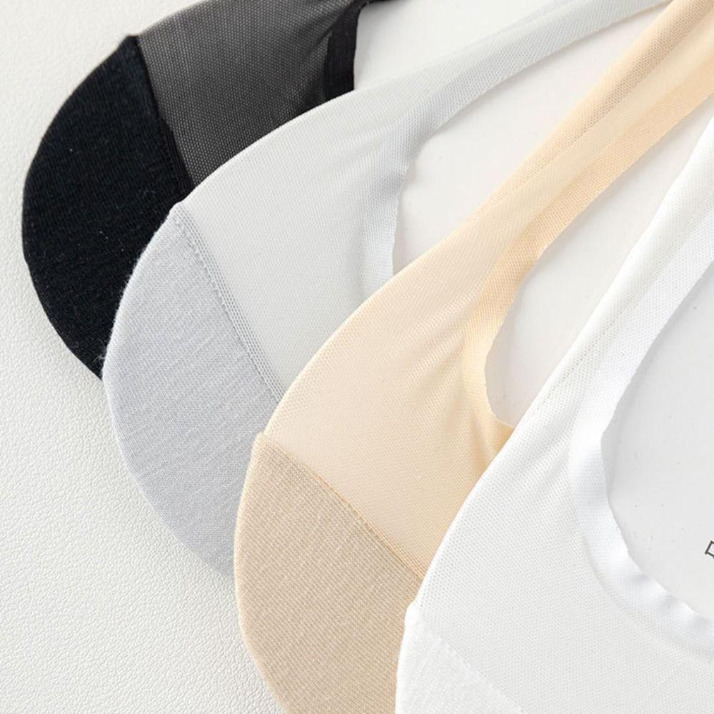 Halkfria Osynliga Båtsockor Bomullsbotten Isilkesstrumpor Mode Dam Båtsockor Sommar