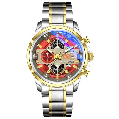 RORIOS Date Business Edelstahl Business Trip Silber Herrenuhr, Analog, Display, Leuchtend, Wasserdicht, Multifunktional, Mehrzeiger Analog,