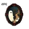 Crow And Ghost Wall Decor Halloween Wooden Refrigerator Magnet Vintage Gothic Fridge Magnets Oval Frame Decorative Soft Magnetic Stickers