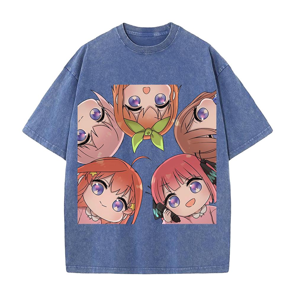 The Quintessential Quintuplets Printed Tee Men Women Washed Cotton T-shirts Manga Vintage T Shirt Unisex Short Sleeve Tshirt