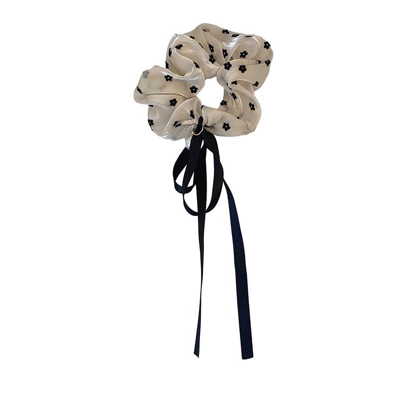 Bowknot Headwear with Tassels and Pearls Mesh Scrunchie Hair Tie