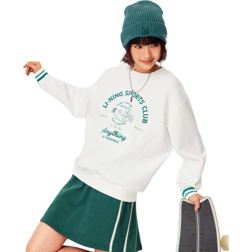 Li-Ning Comfortable Casual Letter Sweatshirt Women tops Off-White AWDU598-1