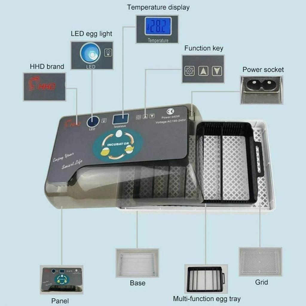 12 Egg Incubator Automatic, Digital Smart Incubator with Auto Turner & Temperature Control, for Hatching Chicken, Duck, Goose Eggs