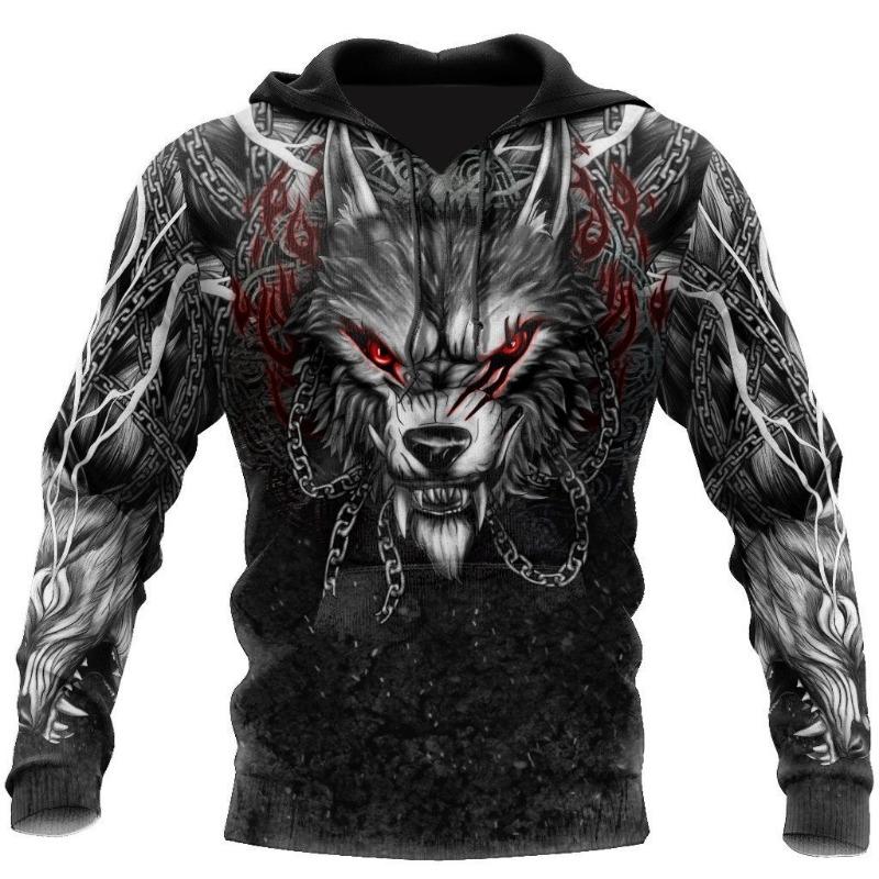 Tattoo Skeleton Cross Terror Red 3D Printed Men's Oversized Hoodie Sweatshirt Autumn Casual Tracksuits Bad Wolf Animal Clothing