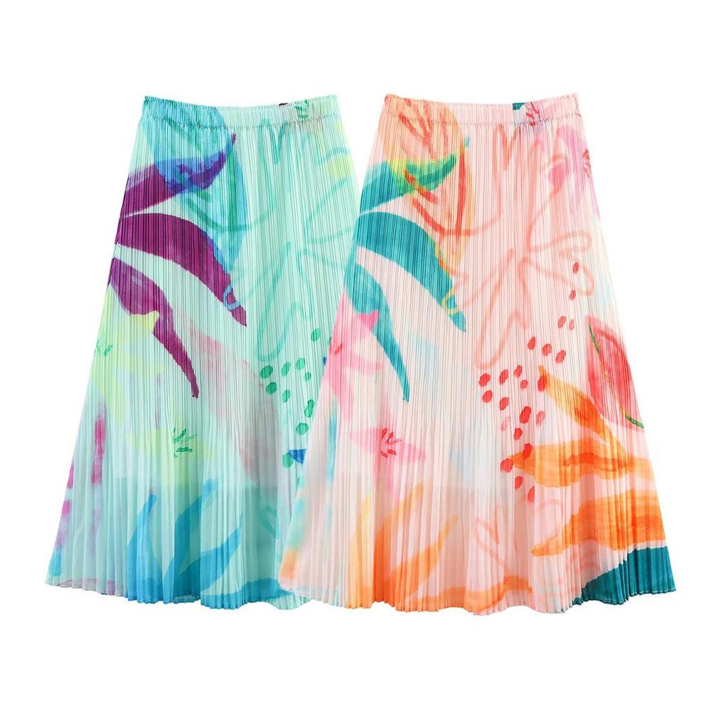 2025 Sommer Damen Europäischer & Amerikanischer Stil Mode Elastischer Plissierter Midi-Rock