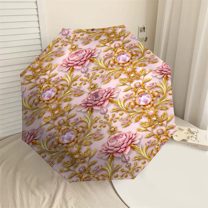 

1PC Floral Ornament Diamonds Umbrella-8-Rib Reinforced, Automatic Open, Lightweight & Durable, Cute Fashion Accessory for Outdoor-P112