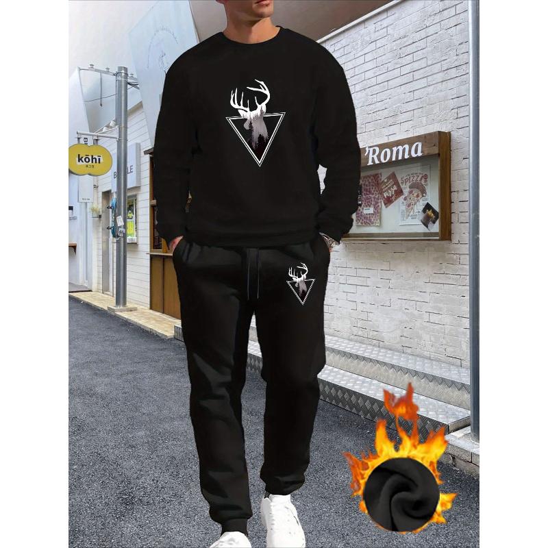 Crew Neck Sweatshirt & Pants Set, Soft Skin-Friendly Loose Fit for Daily S