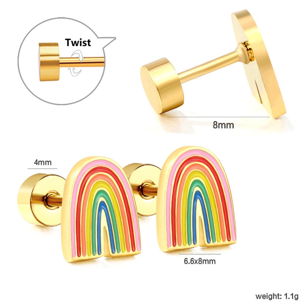 2026 Screw Stud Earrings, European and American Ins Sweet and Cute Bow Rainbow Earrings Earrings for Women