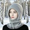 Women's Windproof Winter Hood Scarf Fleece Lined Knitted Warm Adjustable Neck Warmer for Snow Activities Outdoor Work