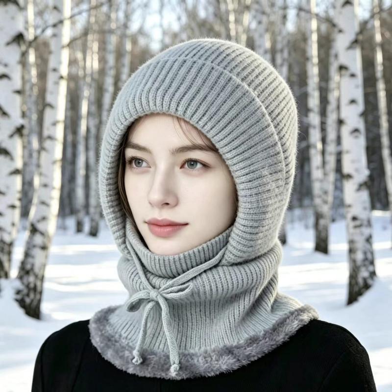 Women's Windproof Winter Hood Scarf Fleece Lined Knitted Warm Adjustable Neck Warmer for Snow Activities Outdoor Work