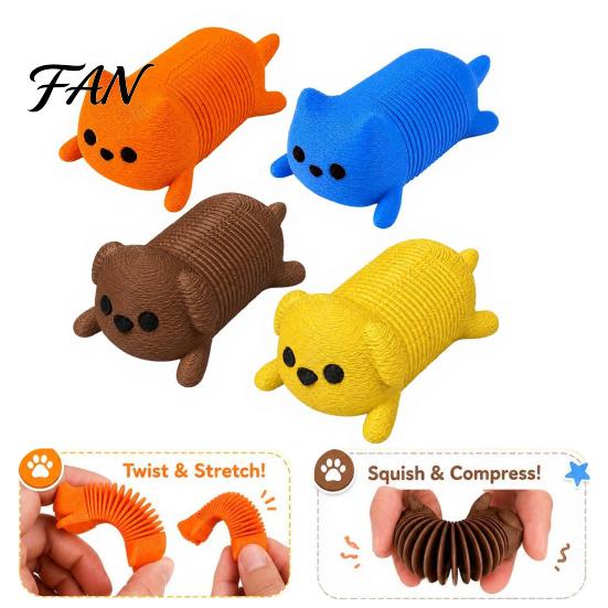 Springy Animal Fidget Toy 1/4Pcs 3D Printed Cat Toy, Lying Spring Dog Stress Flexible Relief Stretchy for Desk Decor Sensory Toys