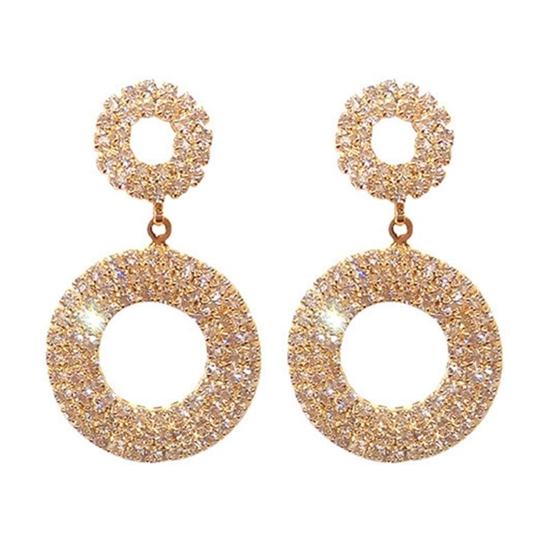 

Elegant Hollow Circle Rhinestones Earrings Comfort Wear Day to Night Versatile Jewelry золотий