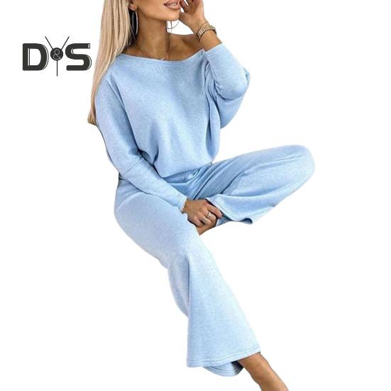 2 Teile/satz Damen Top Hosen Set Rundhals Langarm Sweatshirt Elastische Taille Breites Bein Jogginghose Sport Outfit Herbst Lässiger Trainingsanzug