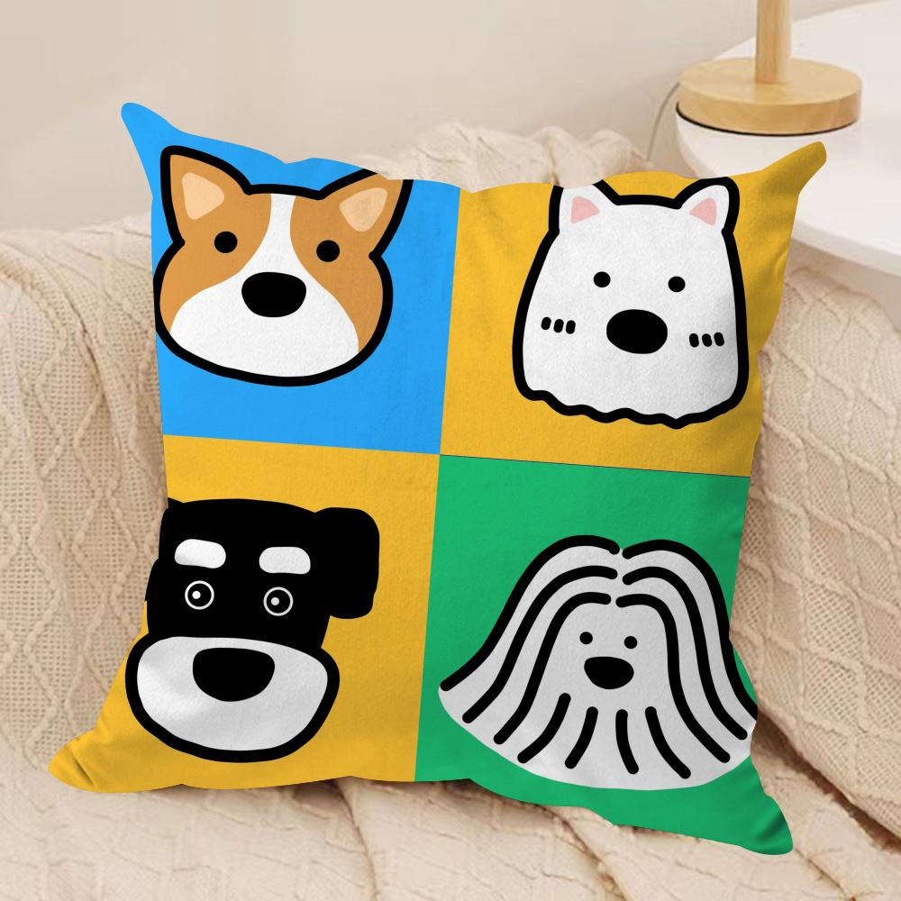Cartoon Simple Cute Dog Cushion Cover Soft Plush Fabric DoubleSided Printed Cushion Covers for All Seasons Home Decor