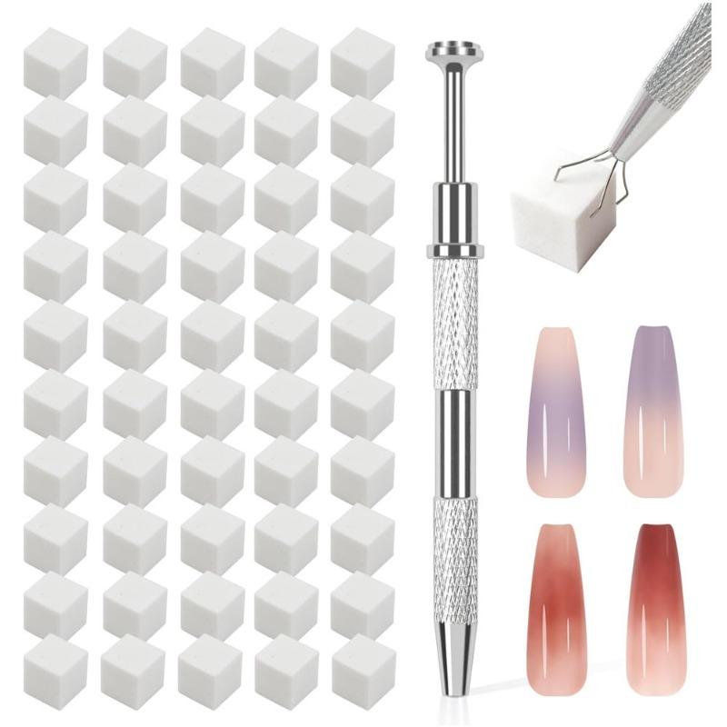 Nail Sponge Metal Grabber with 100 Pcs Mini Replaceable Nail Sponges Blocks for Ombre Nail Art Sponges Nail Art Tools