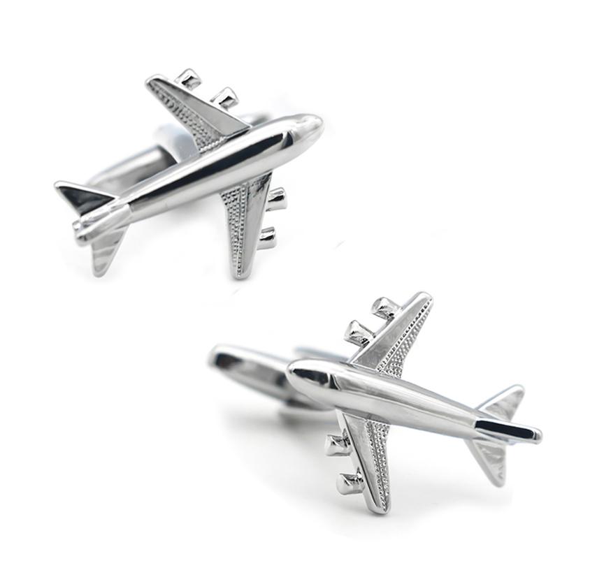 New Arrival Aircraft Cuff Links Silver Color Plane Design Quality Brass Material Men'S Cufflinks