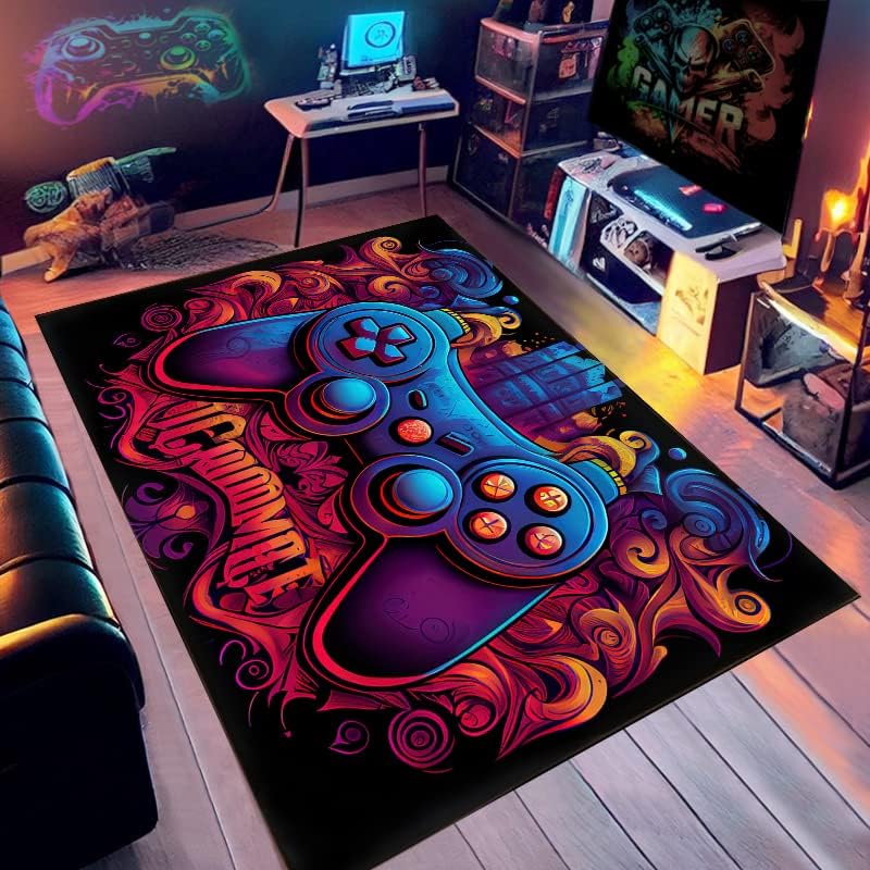 Gaming Rug for Boys Room with Game Controller Design Soft Carpet for Esports Game Room and Bedroom Floor Mat