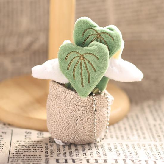 Mini Plant Doll Pendant Key Chain Small Potted Anthurium Plush Hanging Charm for Keys Backpacks