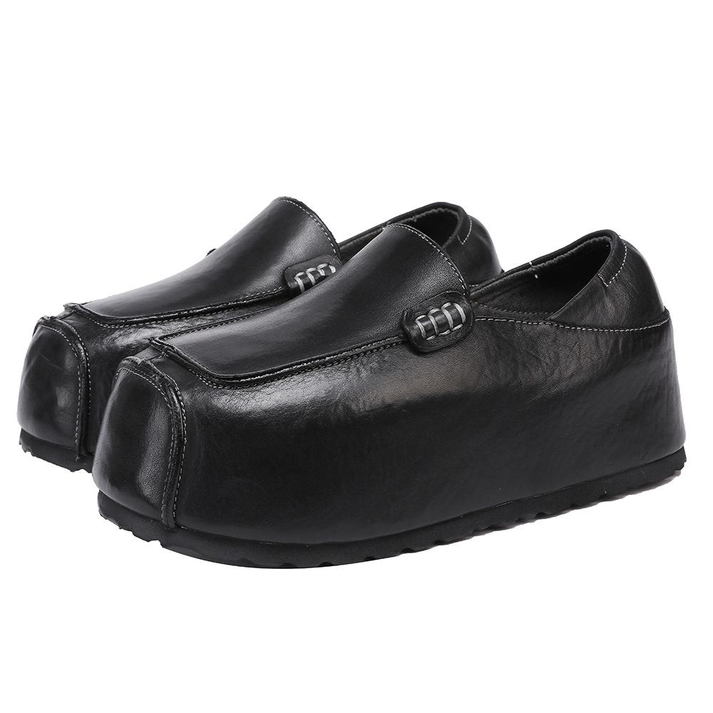 Johnature Genuine Leather Invisible Height Increasing Shoes Retro Handmade Flat Platform Shoes