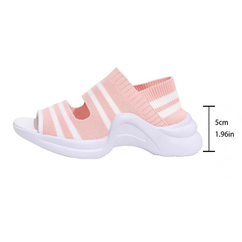 Fashion Fashion Striped Knitted Sports Sandals for Women Thick Sole Casual Wedge Sandals Woman 2025 Summer Comfortable Walking Sandalias