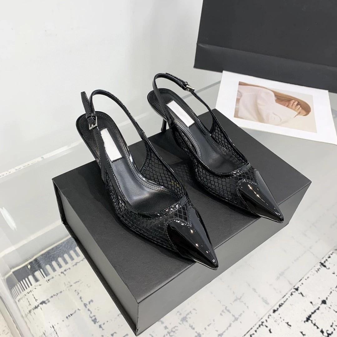 

Niche остроносые лакированные сетчатые туфли на высоком каблуке, новый весенний темперамент, модные сандалии с эластичным носком 43