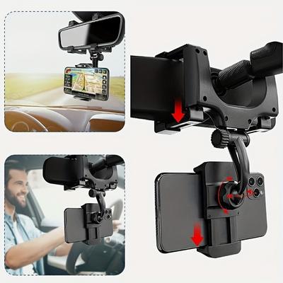 Universal Adjustable 360-Degree Rotating Car Rear View Mirror Mount Stand - GPS Navigation and Cell Phone Holder with Easy Installation