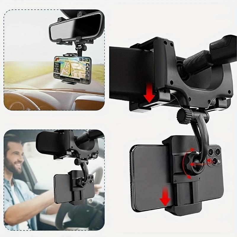 Universal Adjustable 360-Degree Rotating Car Rear View Mirror Mount Stand - GPS Navigation and Cell Phone Holder with Easy Installation