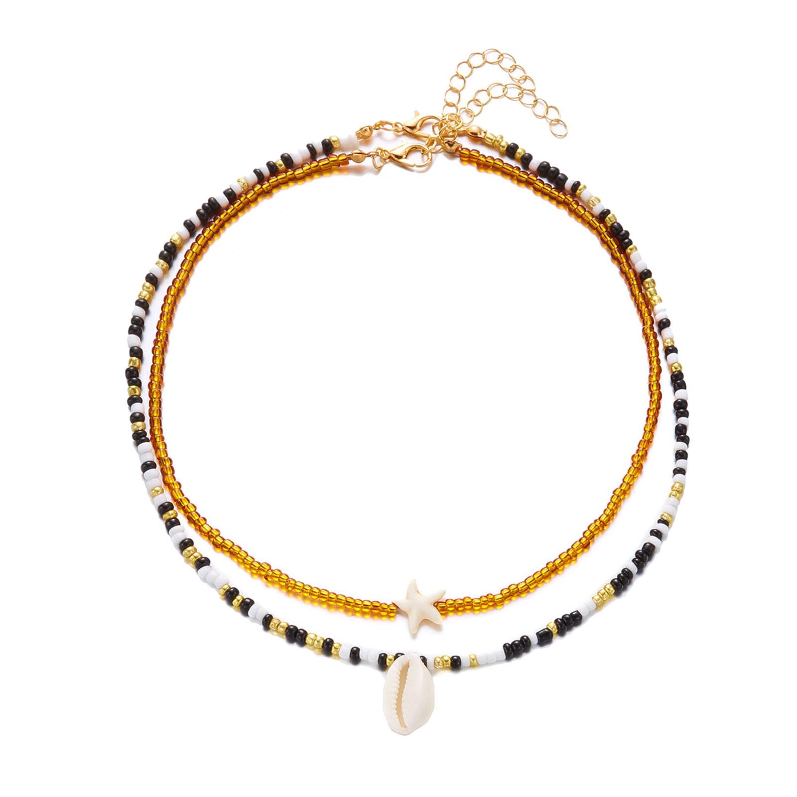 

Набор из 2 ожерелий-подвесок в богемном стиле с двойным слоем, бусинами и ракушкой морской звезды для женщин и молодых любительниц моды 5