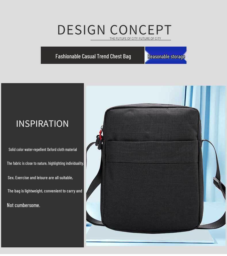 Men's Black Oxford Cloth Waterproof Crossbody Shoulder Bag - Large Capacity, Minimalist Design for Casual Travel