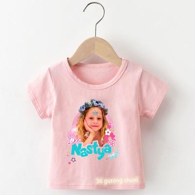 New Hot-selling Cute Nastasja Girl T-shirt, Fashionable Cartoon Print Children's Summer Pink Shirt for Girls