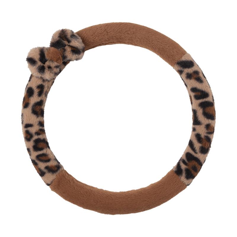 Leopard Print Car Steering Wheel Cover Plush Winter Warm Non-slip Car Handle Cover Car Steering Wheel Cover