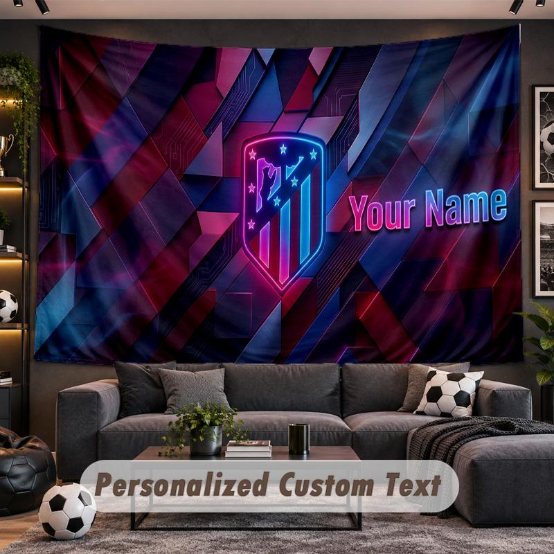 Atletico Madrid FC Personalized Tapestry Support Custom Name, Wall Art Home Decoration