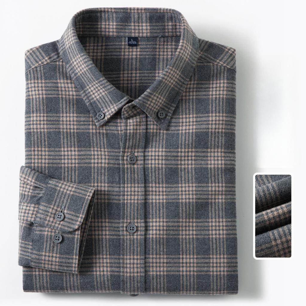 New In Shirt Plaid 100%cotton Brushed Long Sleeve Shirts for Men Slim Fit Casual Tops Hight Quality Designer Vintage Clothes