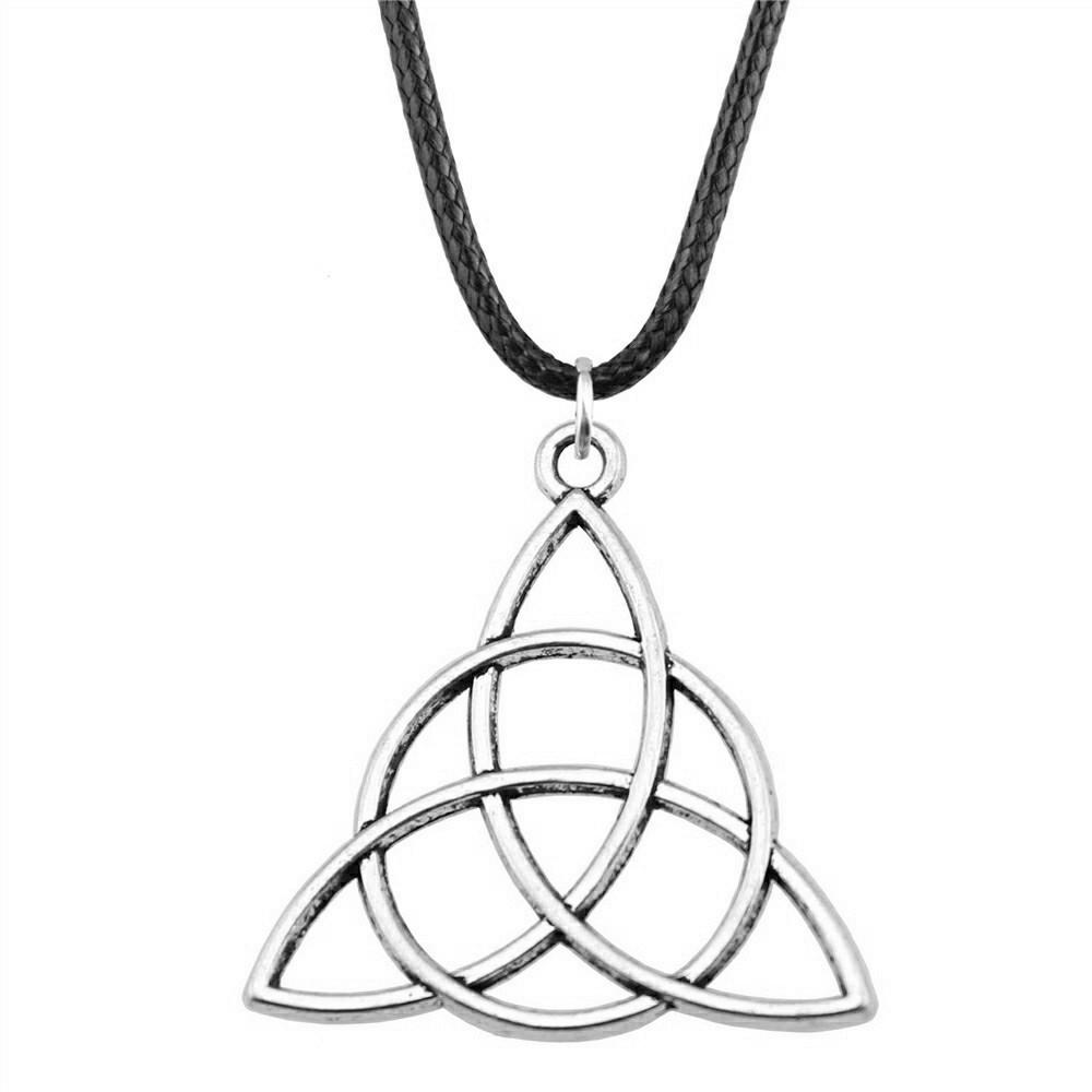 Triquetra Celtic Knot Pendant Necklace Wiccan Occult Protection Jewelry With 45cm Leather Chain