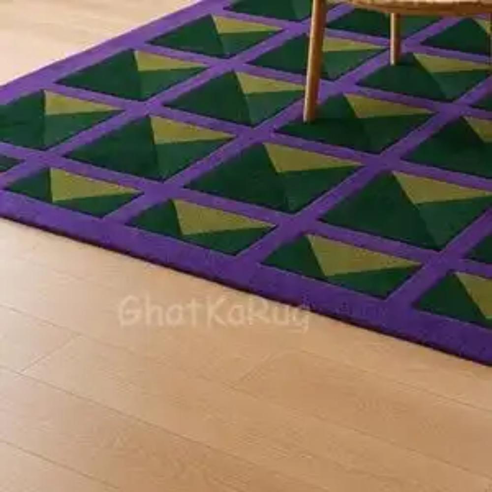 Modern Geometric Purple And Green  Purple Green Abstract Living Room Carpet Bold Designer  Rug