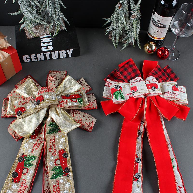 Small Car Print Bowknot Ribbon for Christmas Tree Decoration
