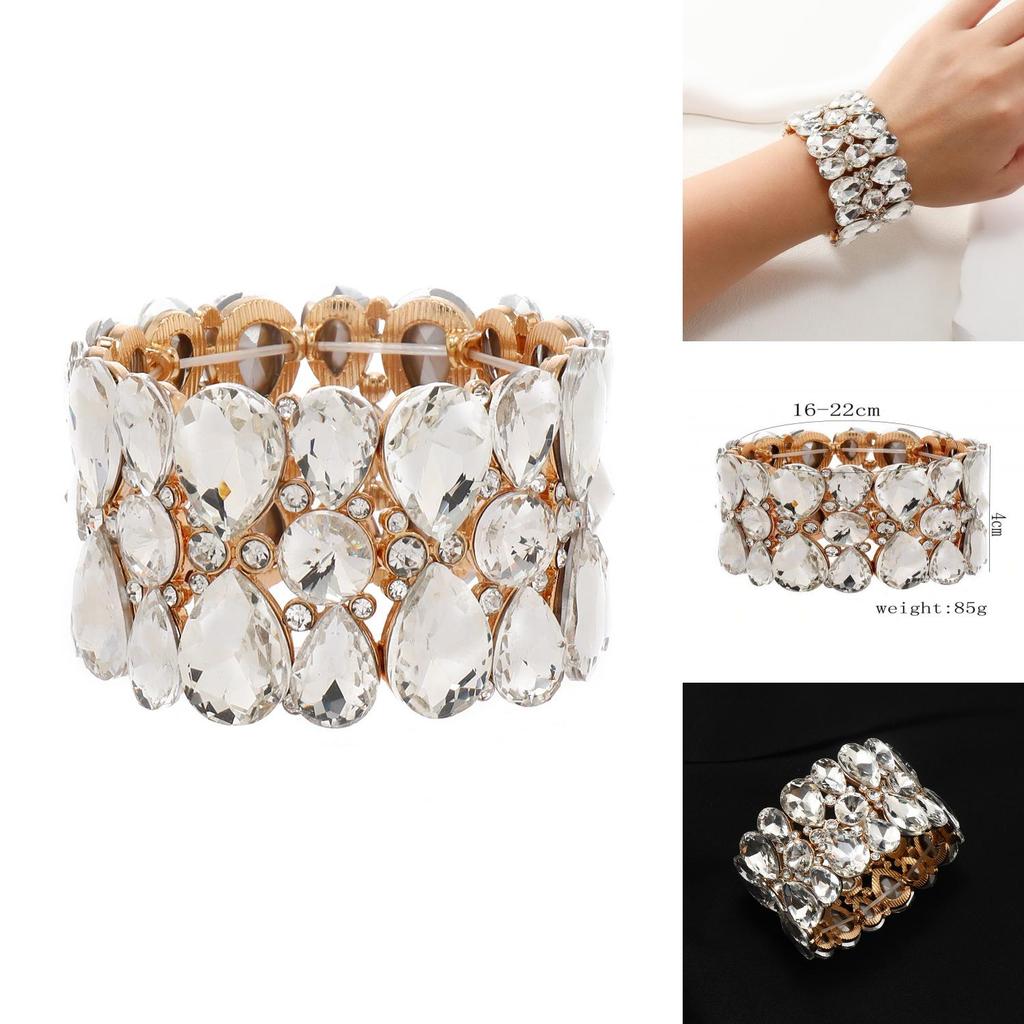 Water Drop Crystal Glass Wide Band Bracelet For Women With Sparkling Embellishments