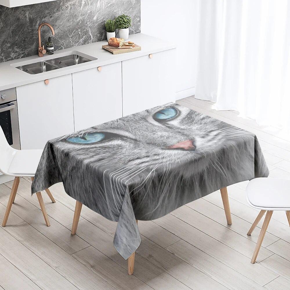 Cute Cat Tablecloth Anti-Stain Waterproof Rectangular  Kitchen Table Decoration Home Decor