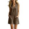 Women's Sleeveless V Neck Romper Loose Fit Casual Jumpsuit with Pockets Button Front Design Summer Beachwear
