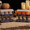 Set of 3 Halloween Themed Candle Ornaments Funny Black Cats Skull Pumpkin Witches Shape Candle for Home and Party Decors