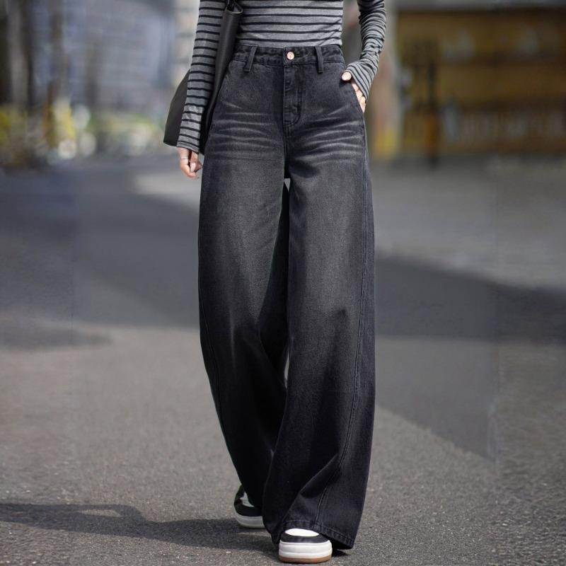 Black jeans women's new autumn version looks good and versatile pants high waist straight pants wide leg pants versatile