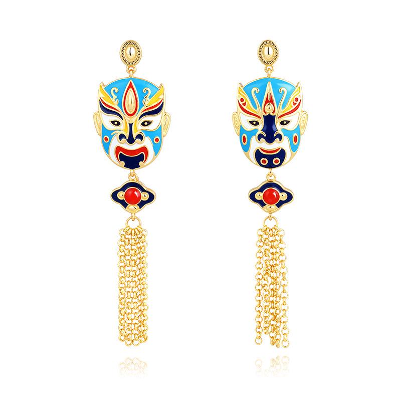 925 Sterling Silver Peking Opera Mask Stud Earrings – Chinese Style for Girls