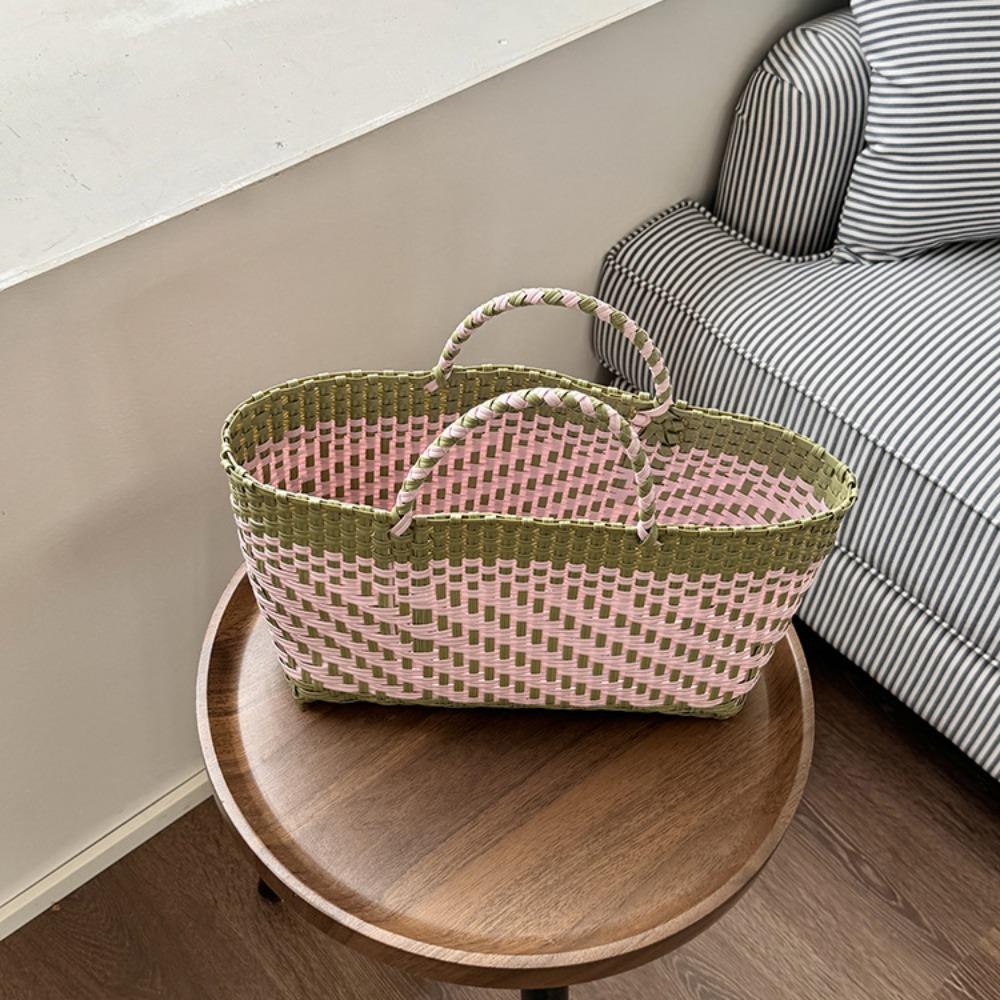 Large Capacity Beach Tote Bag Countryside Style Vegetable Basket Bag Casual Weave Bag  Travel