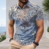 Herre Plus Size Kortærmet Kvart lynlås Krave Blå Beige Paisley Blomstret Printet Polo Shirt