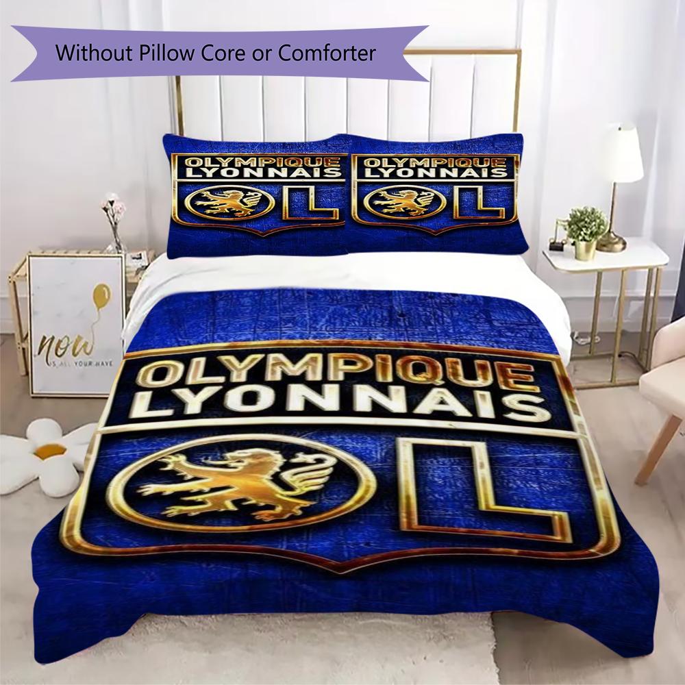 Olympique Lyonnais Pattern Bedding,Quilt Set Quilt Cover Pillowcase Home Birthday Gift(1 * duvet cover + 2 * pillowcase, without core)_lx
