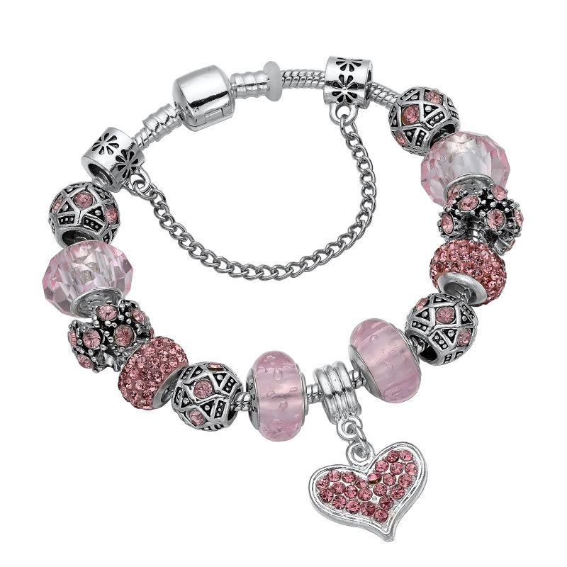 Brățară cu pandantiv inimă roz Fashion Creative Diy Brățară argintie pentru femei Brățară cu inimă de dragoste pentru cuplu